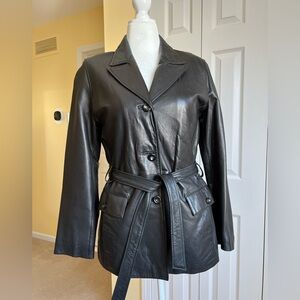 LNR Black Genuine Leather Belted Jacket